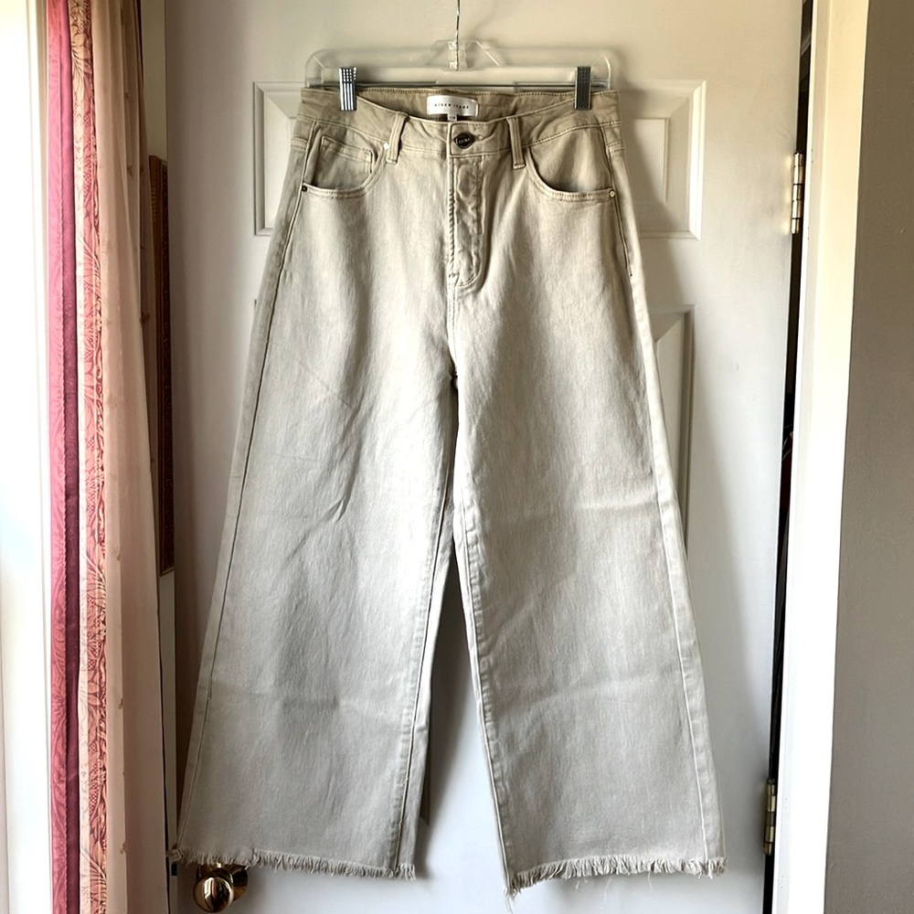 Risen High Waist Cropped Jeans Wide Leg Light Beige Size 11/Waist 30